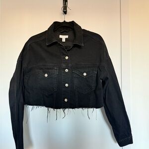 Topshop Black Frayed Hem Denim Jacket